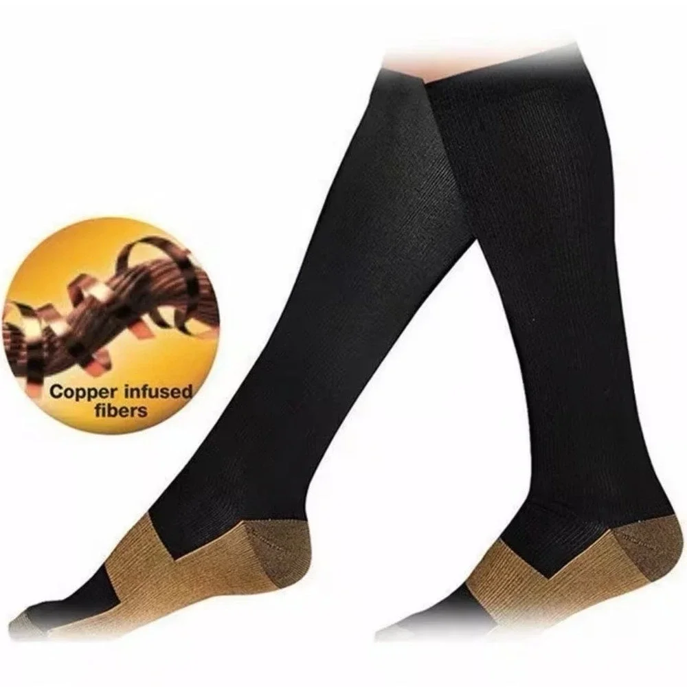 Unisex 20-30 mmHg Compression Socks S/M Knee High Medical Black Rib 4 Pack‎ NEW